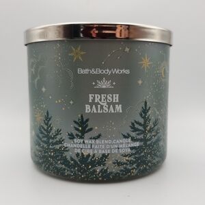 Bath & Body Works Fresh Balsam 3 Wick Candle Stars Fir Forest Winter Scene